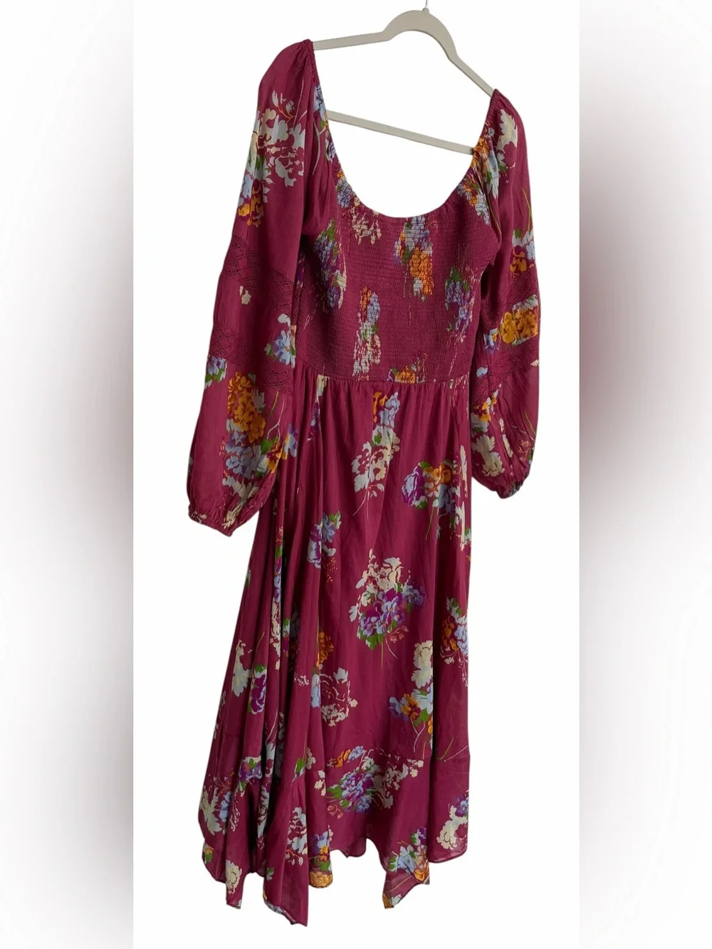 Free People Morning Glory Maxi Dress Floral Garden Handkerchief Hem Medium